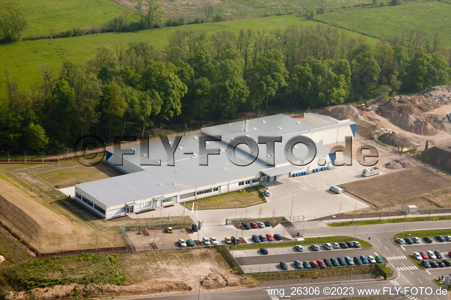 Drone recording of Horst industrial estate, Alfa Aesar in the district Minderslachen in Kandel in the state Rhineland-Palatinate, Germany