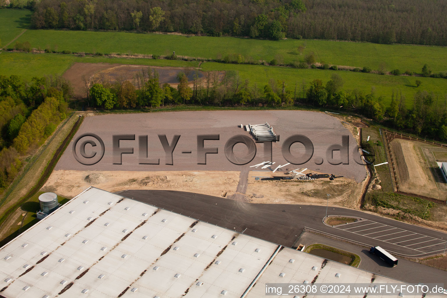 Aerial photograpy of Gazely logistics center in the Horst industrial estate in the district Minderslachen in Kandel in the state Rhineland-Palatinate, Germany