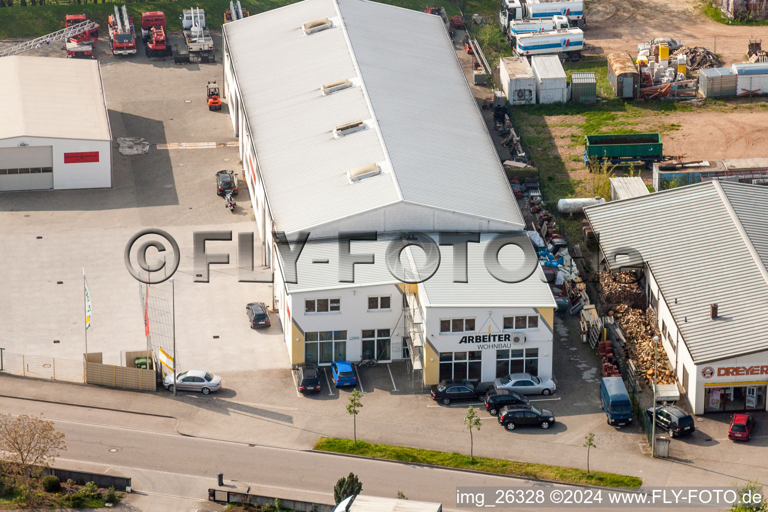 Aerial view of Workers’ housing in the Horst industrial estate in the district Minderslachen in Kandel in the state Rhineland-Palatinate, Germany