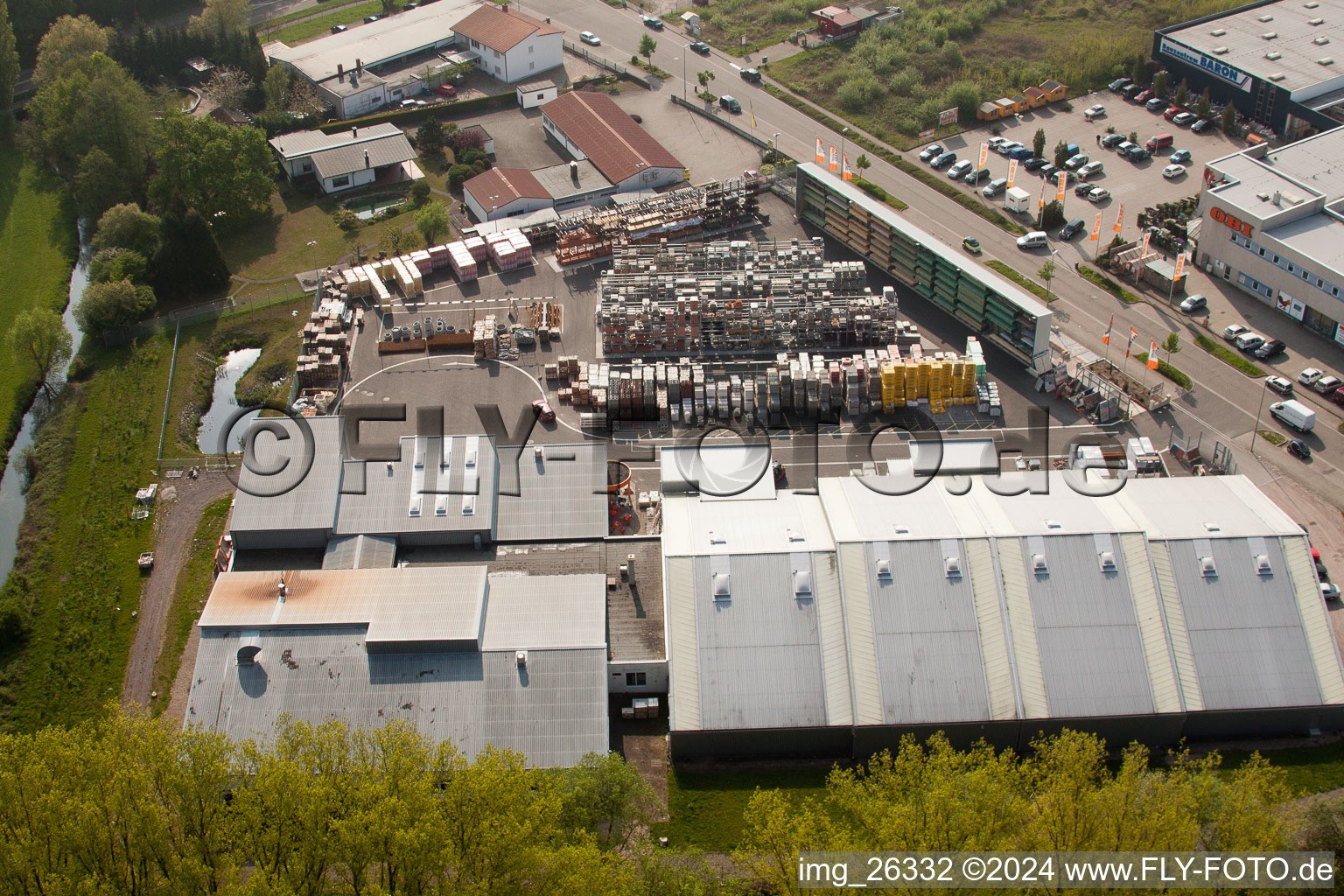 Horst industrial area in the district Minderslachen in Kandel in the state Rhineland-Palatinate, Germany from above