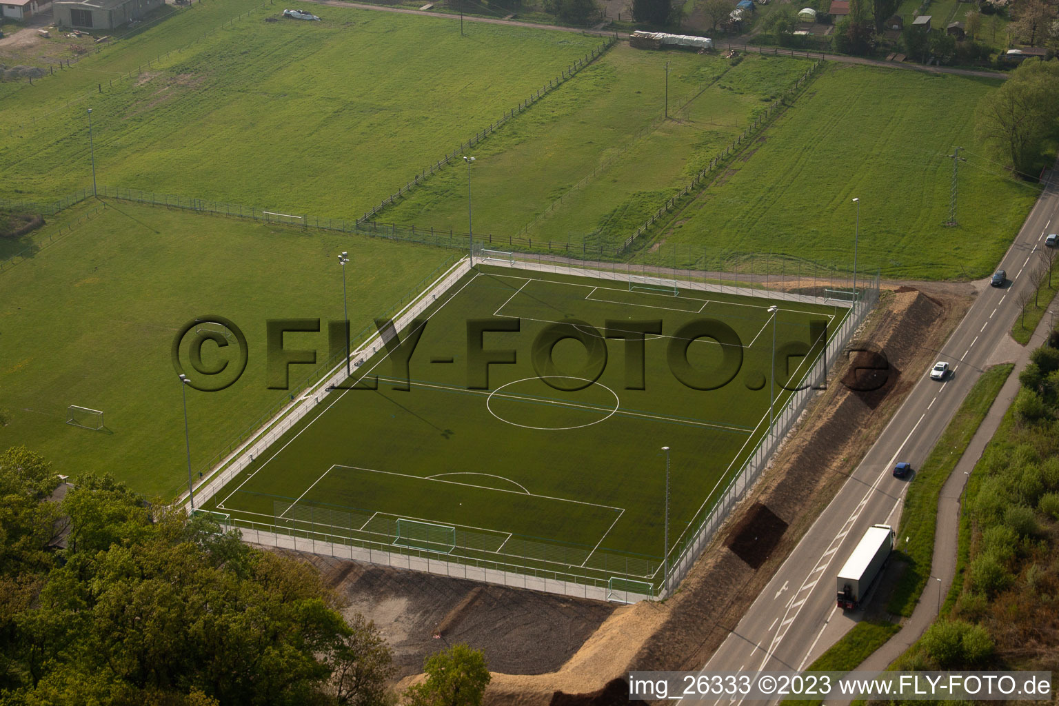 New artificial turf pitch in the district Minderslachen in Kandel in the state Rhineland-Palatinate, Germany