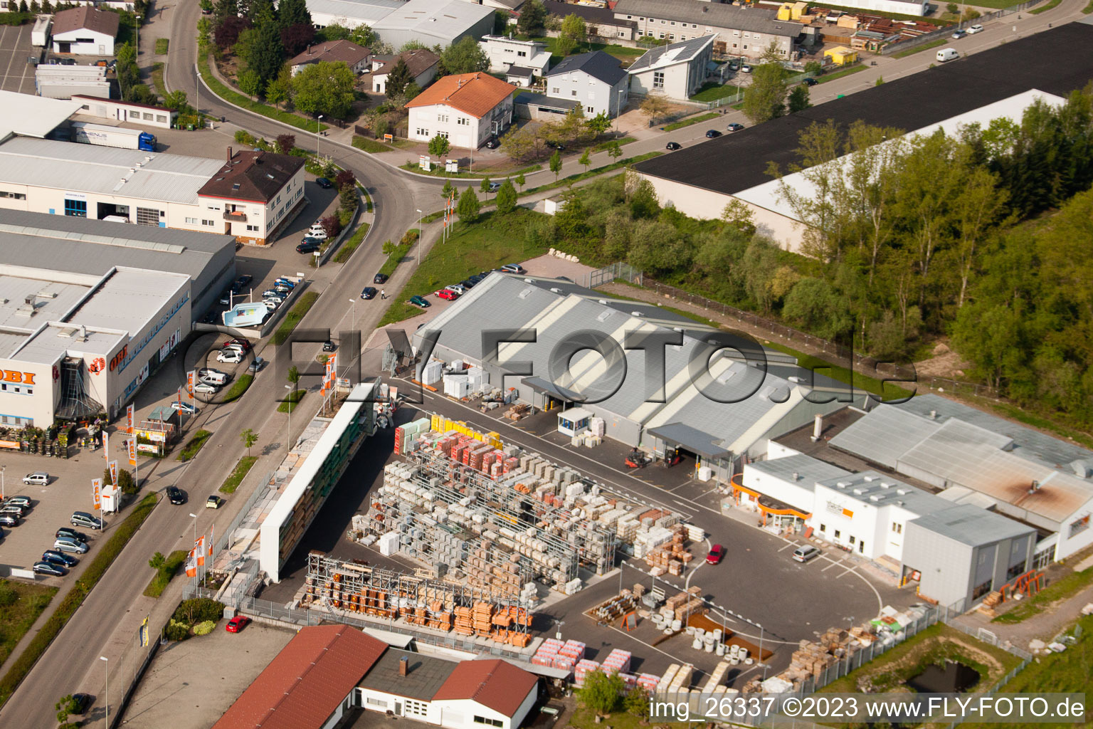 Aerial photograpy of Minderlachen, UNION building materials trade in the district Minderslachen in Kandel in the state Rhineland-Palatinate, Germany