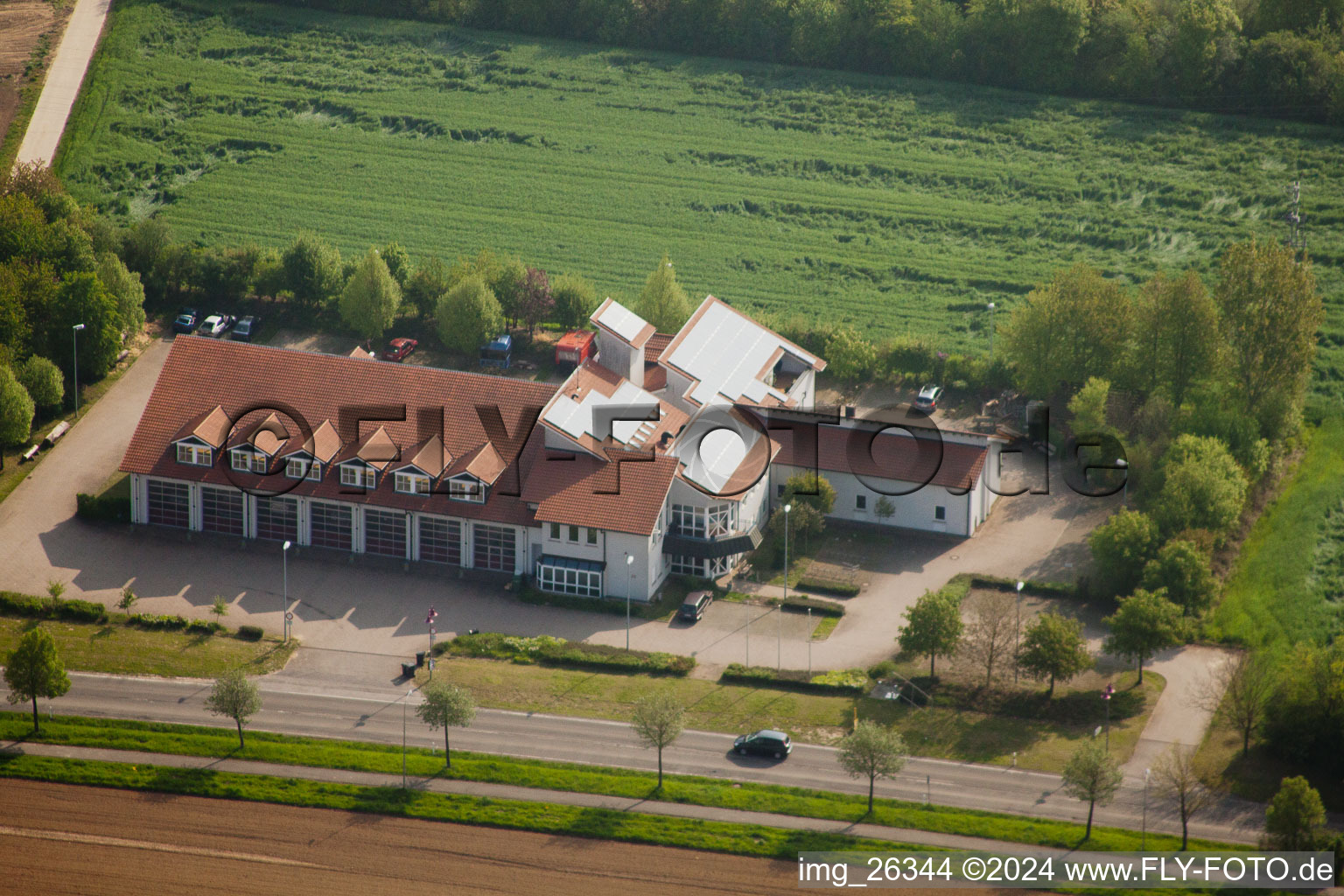 Aerial view of Fire department in Kandel in the state Rhineland-Palatinate, Germany