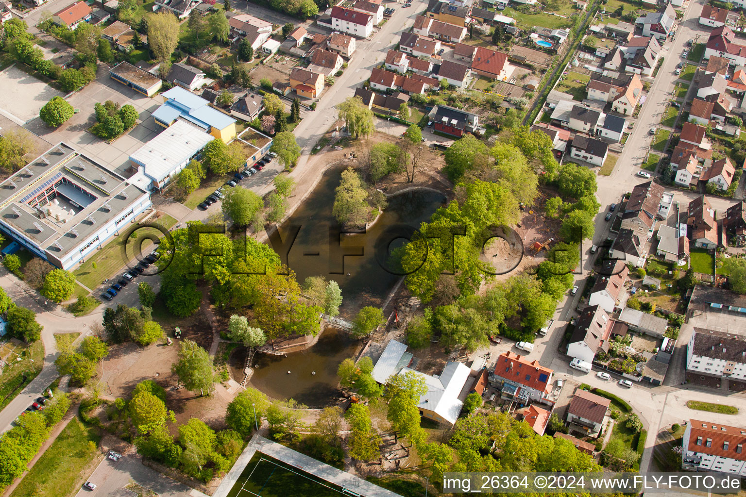 Aerial view of Redesign of the Schwanenweier in Kandel in the state Rhineland-Palatinate, Germany