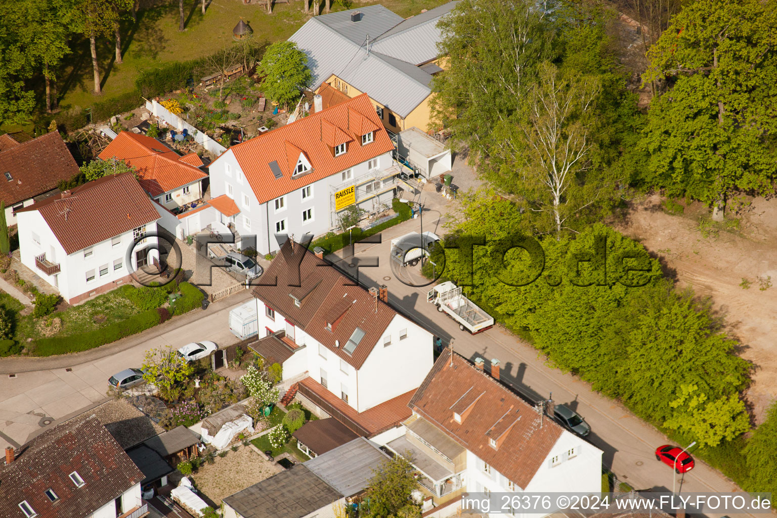 Drone recording of Elsaesserstr in Kandel in the state Rhineland-Palatinate, Germany