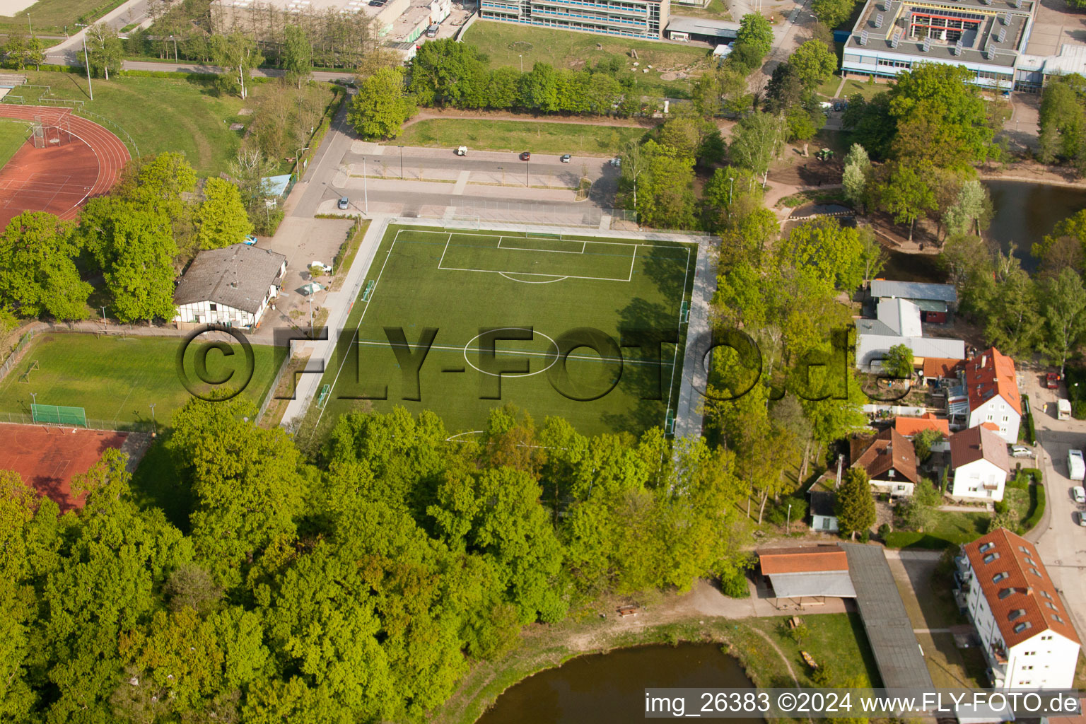 Aerial view of Artificial turf pitch in Kandel in the state Rhineland-Palatinate, Germany