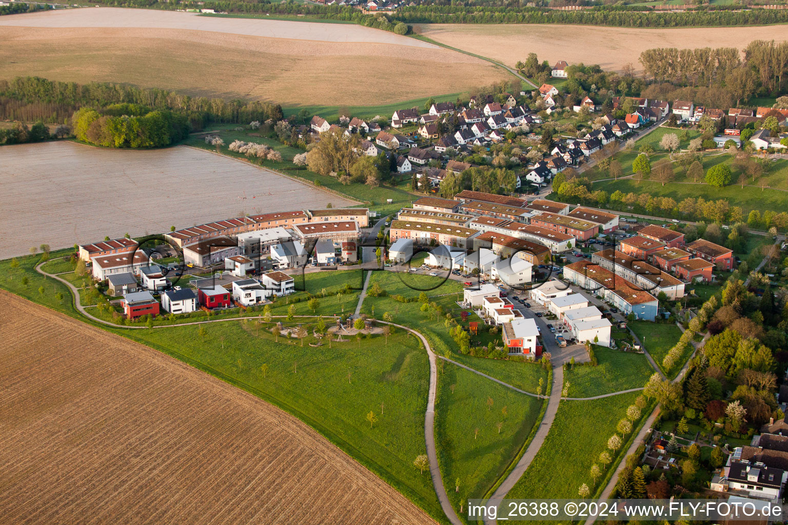 Aerial view of Fifty acres in the district Hohenwettersbach in Karlsruhe in the state Baden-Wuerttemberg, Germany