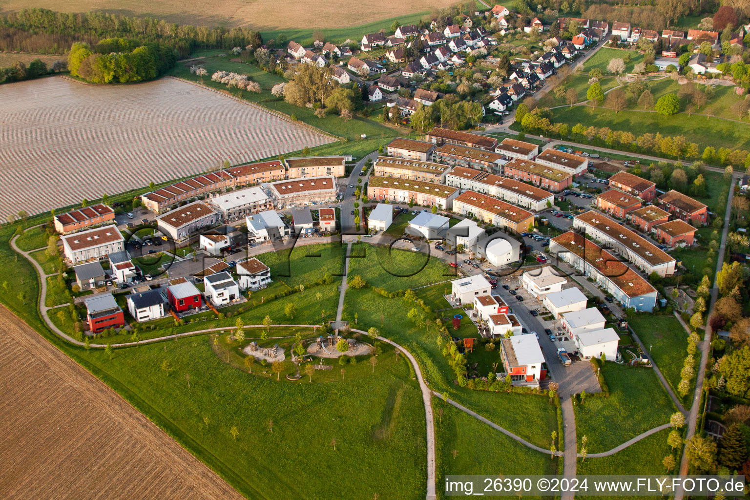 Aerial photograpy of Fifty acres in the district Hohenwettersbach in Karlsruhe in the state Baden-Wuerttemberg, Germany