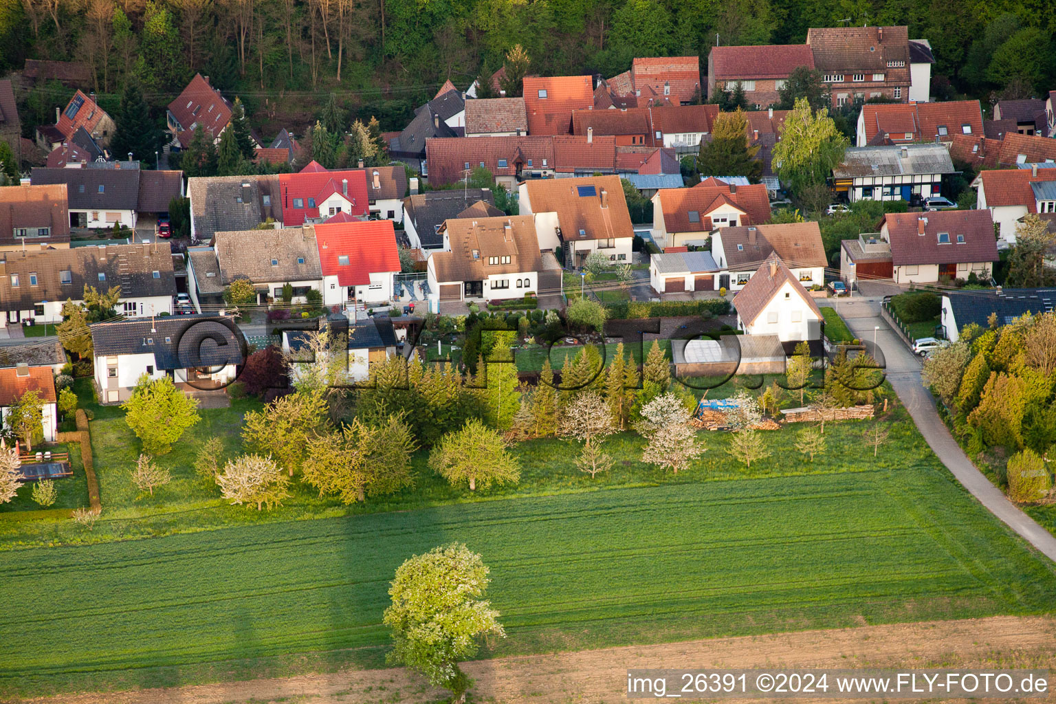 Bird's eye view of District Grünwettersbach in Karlsruhe in the state Baden-Wuerttemberg, Germany