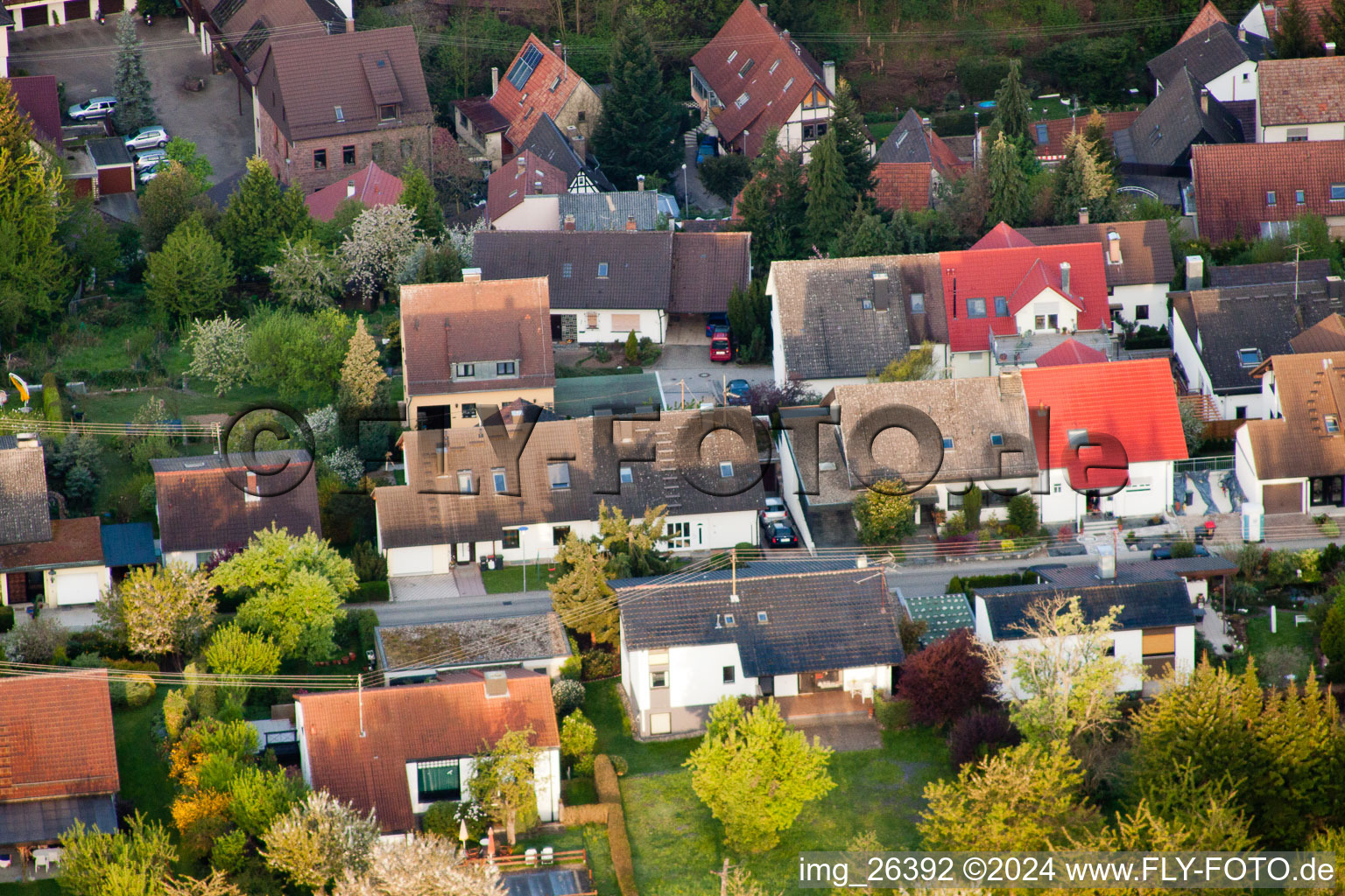 District Grünwettersbach in Karlsruhe in the state Baden-Wuerttemberg, Germany viewn from the air