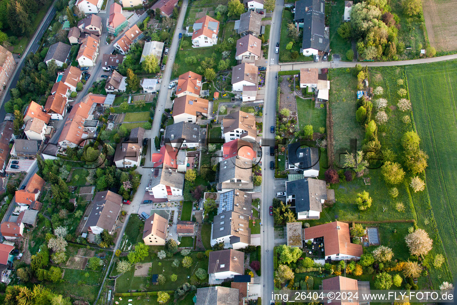 Aerial view of District Grünwettersbach in Karlsruhe in the state Baden-Wuerttemberg, Germany