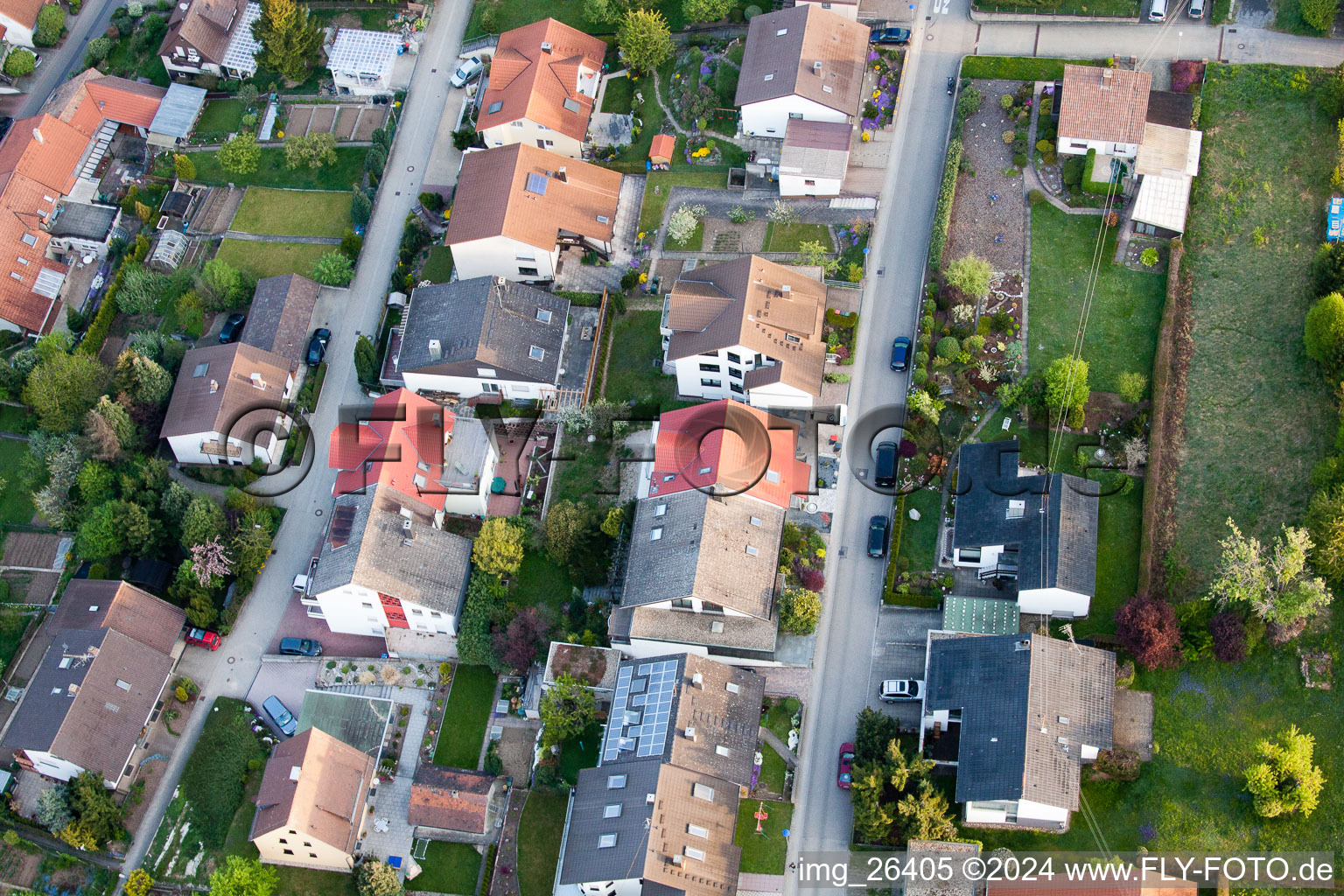 Aerial photograpy of District Grünwettersbach in Karlsruhe in the state Baden-Wuerttemberg, Germany