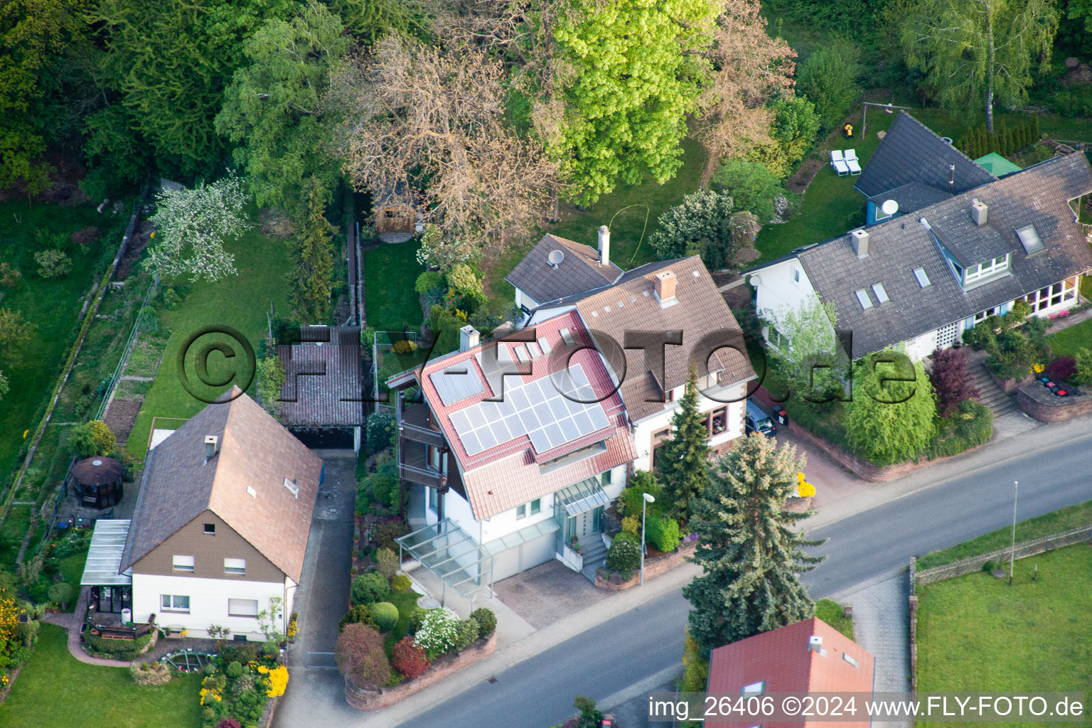 Oblique view of District Grünwettersbach in Karlsruhe in the state Baden-Wuerttemberg, Germany