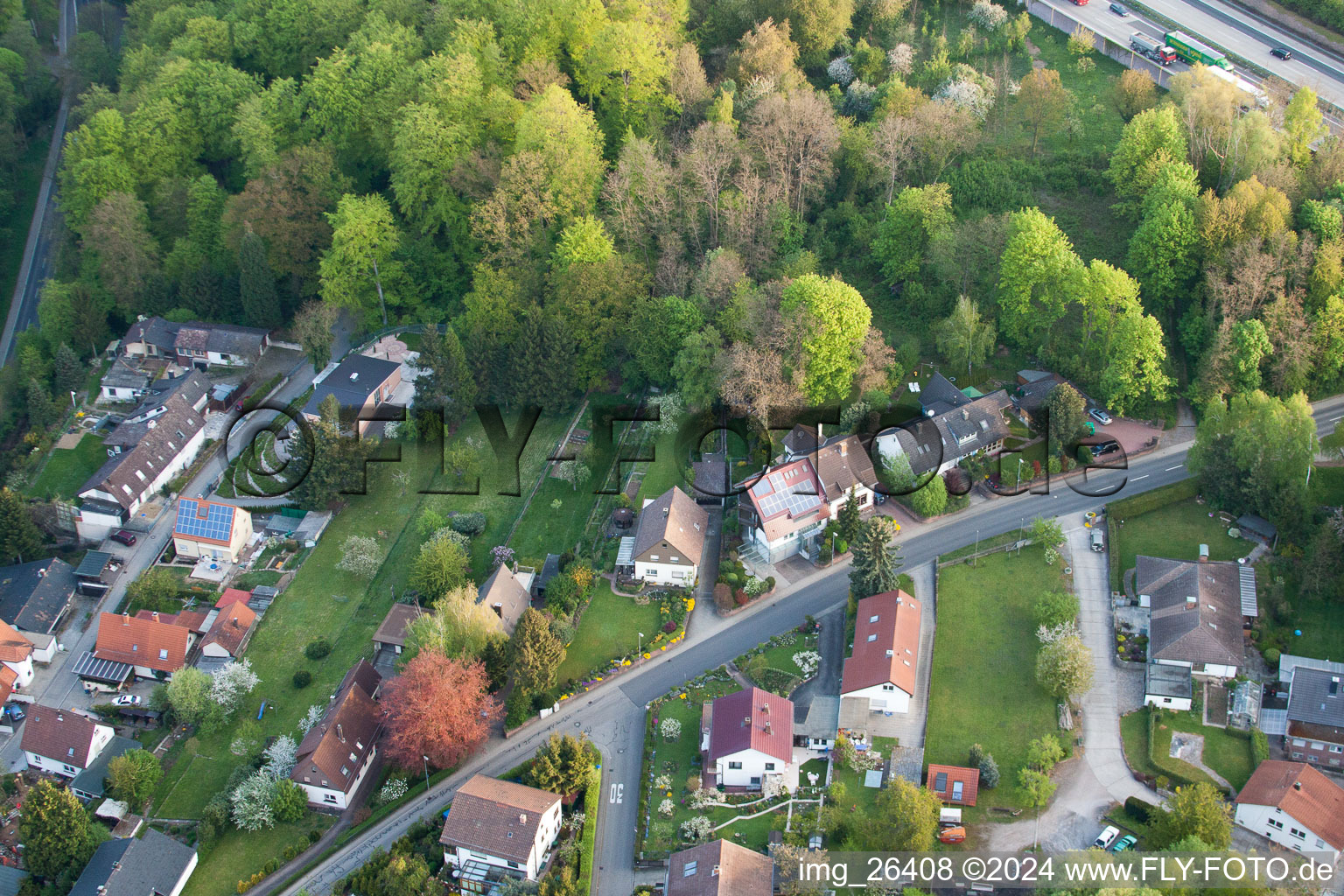 District Grünwettersbach in Karlsruhe in the state Baden-Wuerttemberg, Germany from above