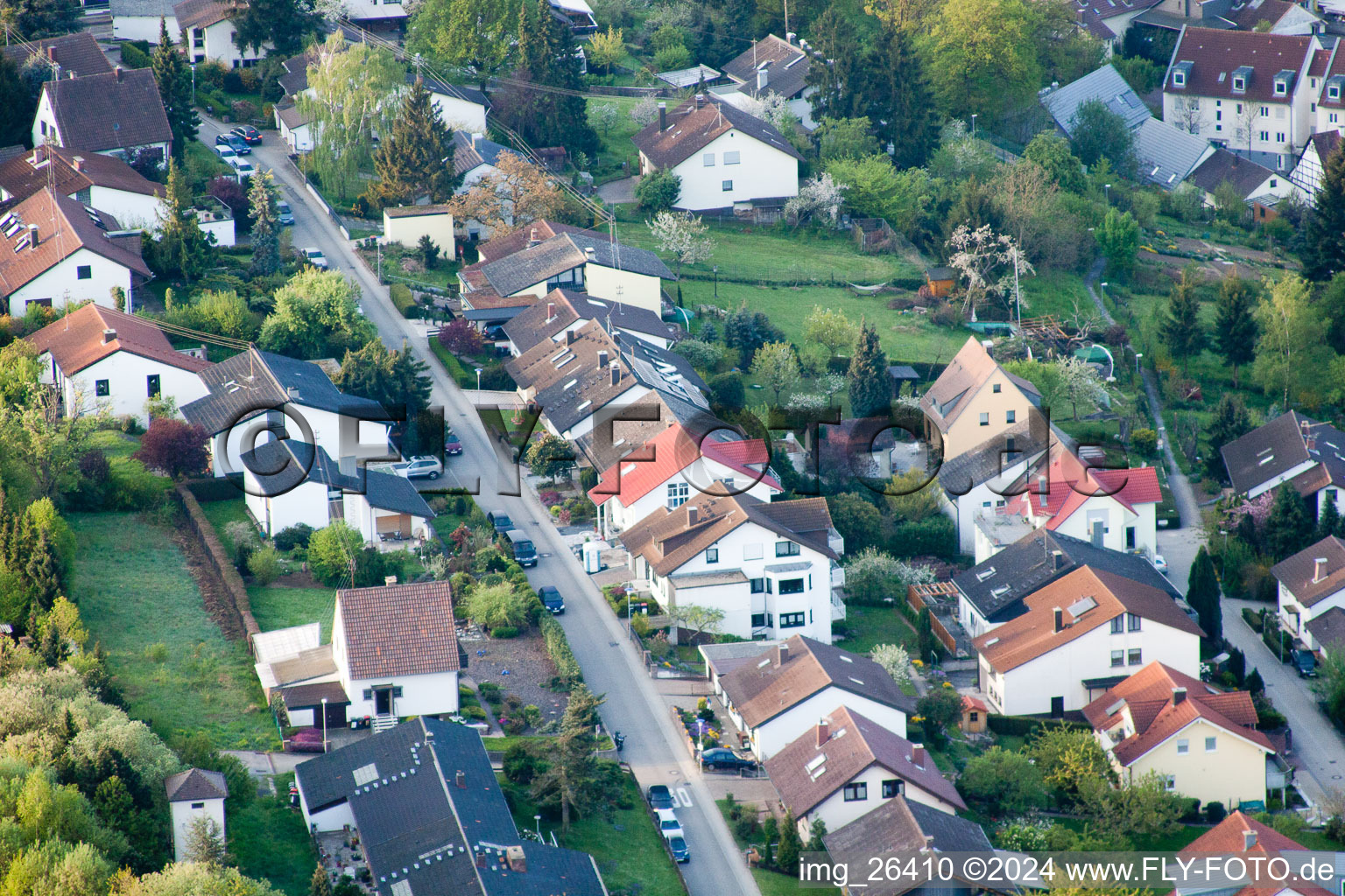 District Grünwettersbach in Karlsruhe in the state Baden-Wuerttemberg, Germany seen from above