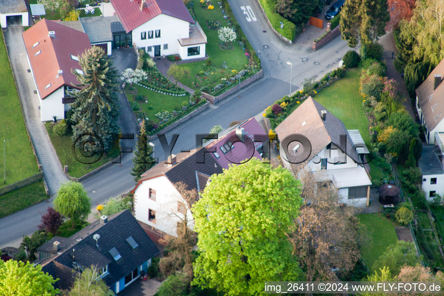 District Grünwettersbach in Karlsruhe in the state Baden-Wuerttemberg, Germany from the plane