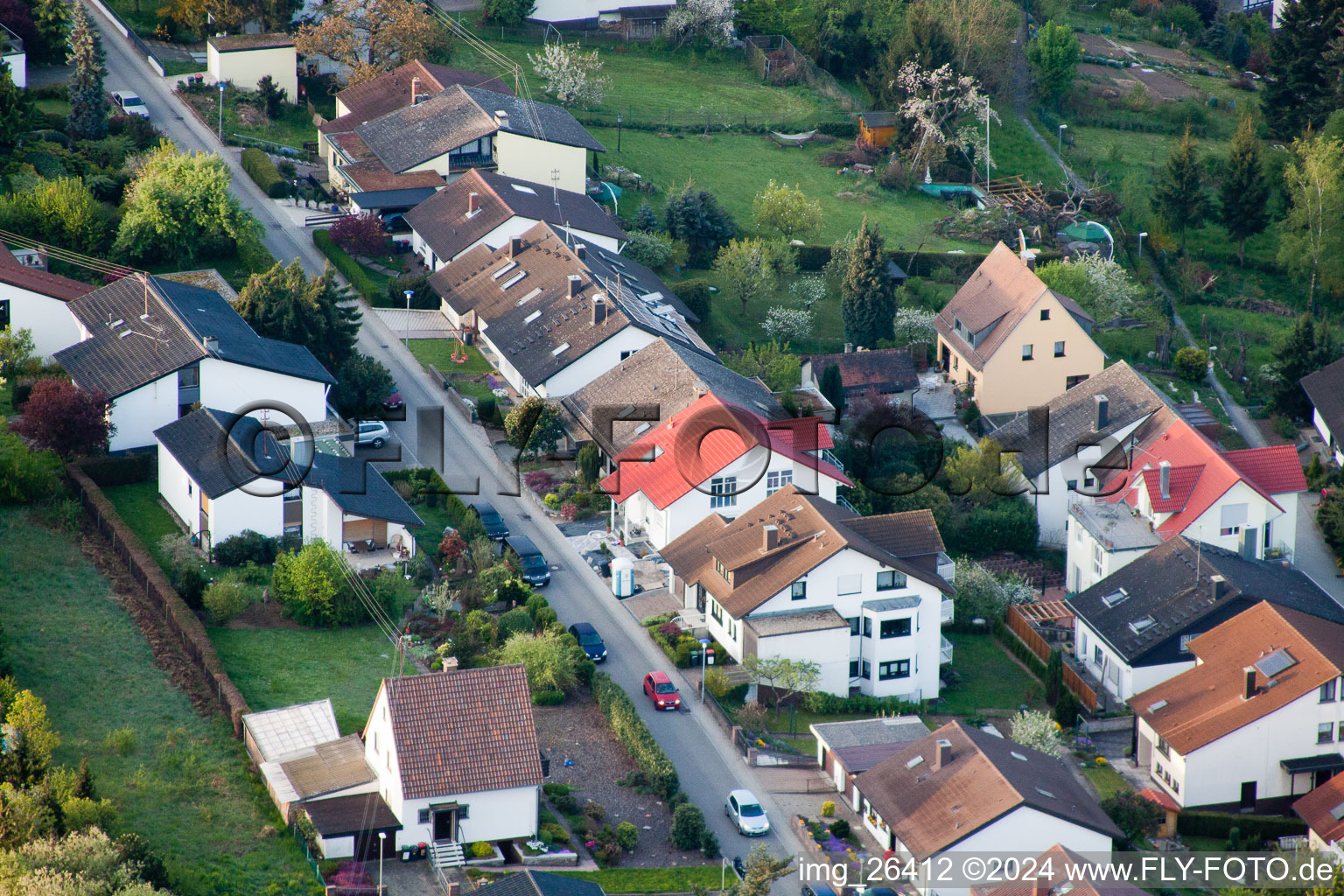 Bird's eye view of District Grünwettersbach in Karlsruhe in the state Baden-Wuerttemberg, Germany