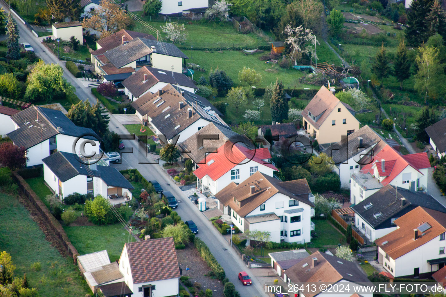 District Grünwettersbach in Karlsruhe in the state Baden-Wuerttemberg, Germany viewn from the air