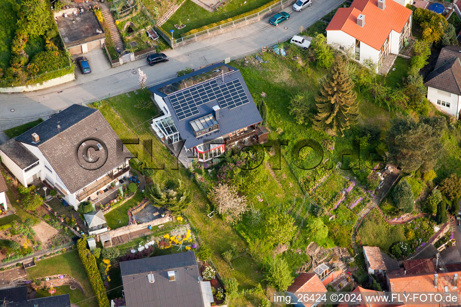 Aerial photograpy of District Grünwettersbach in Karlsruhe in the state Baden-Wuerttemberg, Germany