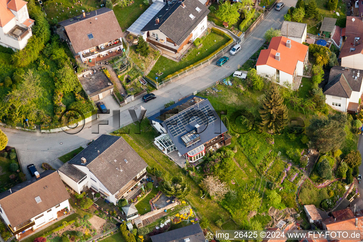 Oblique view of District Grünwettersbach in Karlsruhe in the state Baden-Wuerttemberg, Germany