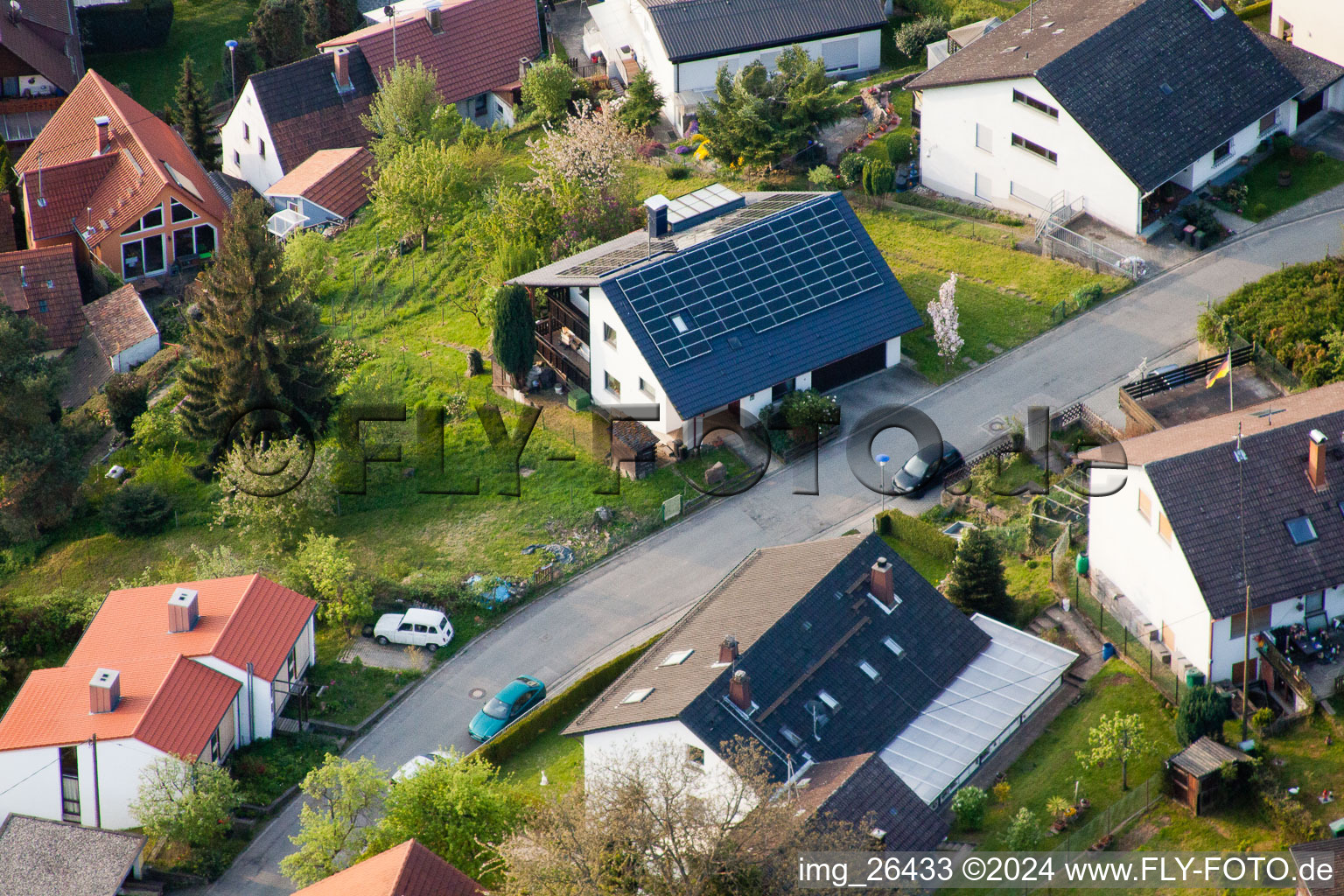 Bird's eye view of District Grünwettersbach in Karlsruhe in the state Baden-Wuerttemberg, Germany