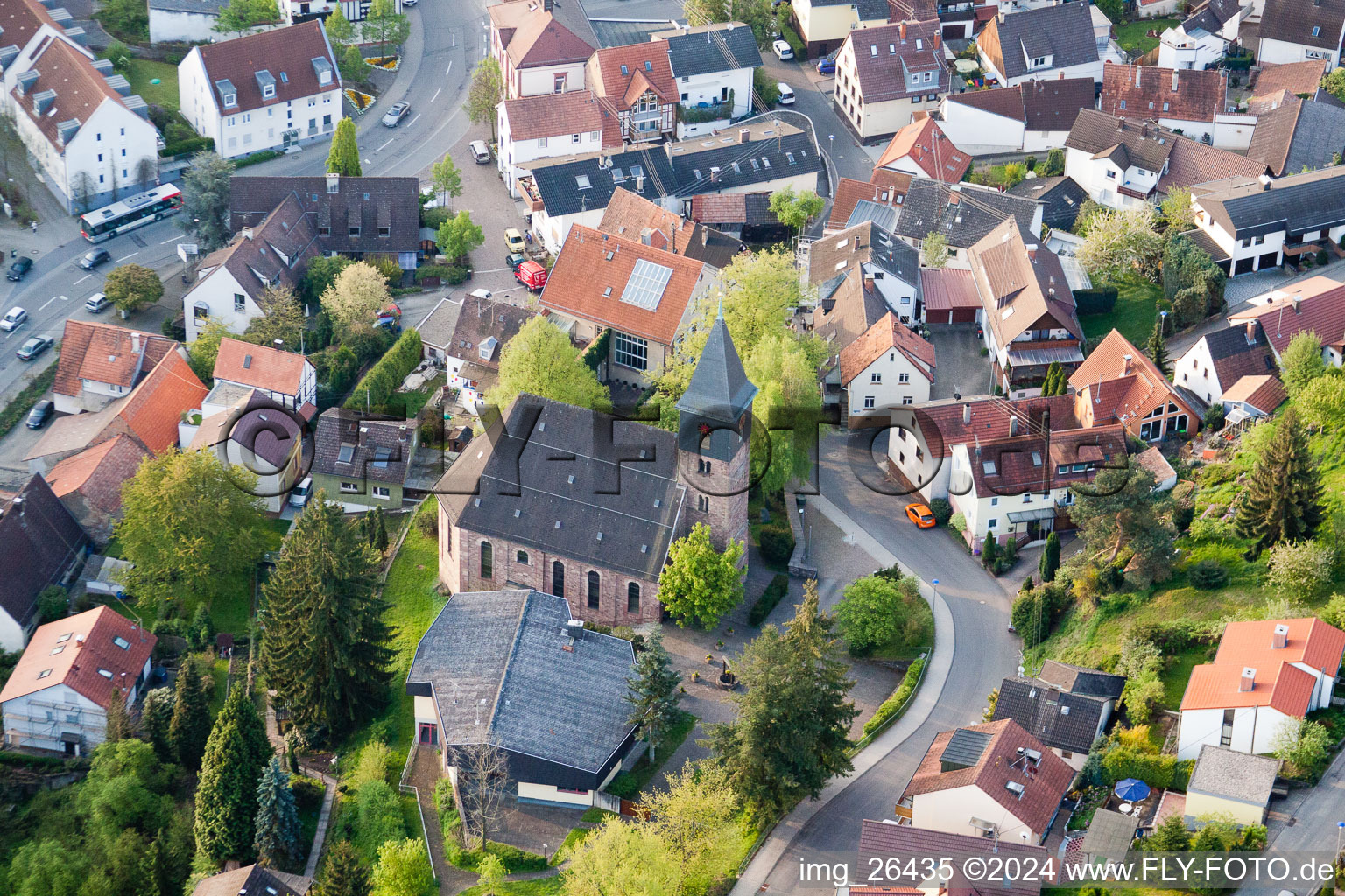 District Grünwettersbach in Karlsruhe in the state Baden-Wuerttemberg, Germany viewn from the air