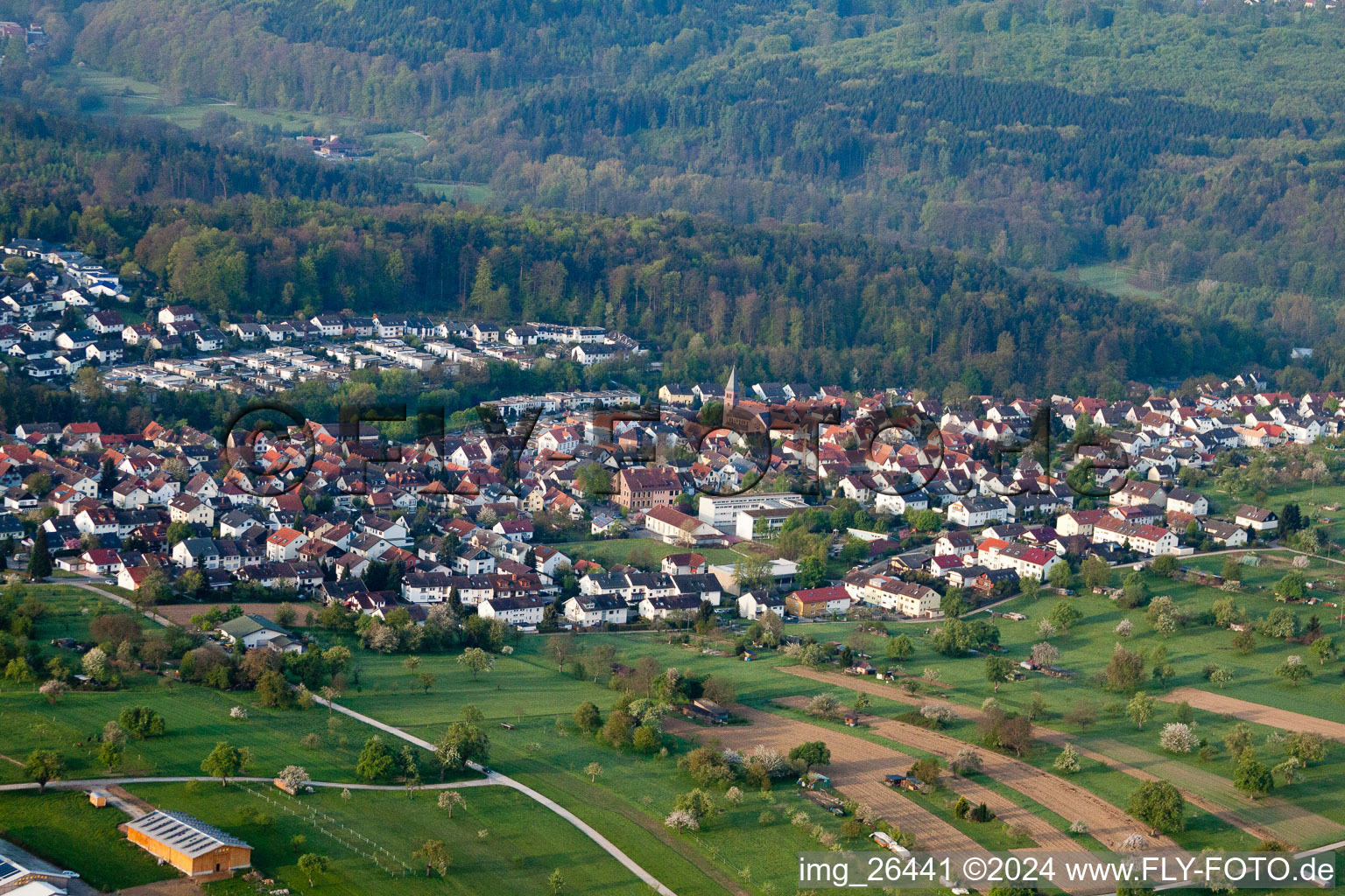 School Street from the north in the district Busenbach in Waldbronn in the state Baden-Wuerttemberg, Germany