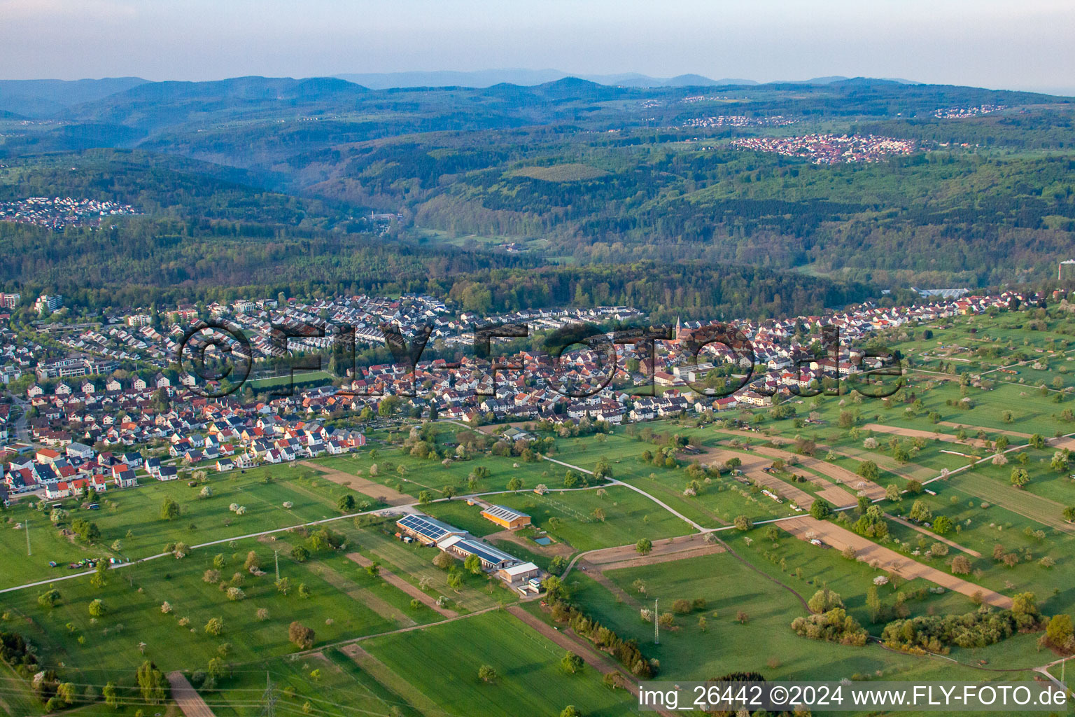 From the north in the district Busenbach in Waldbronn in the state Baden-Wuerttemberg, Germany