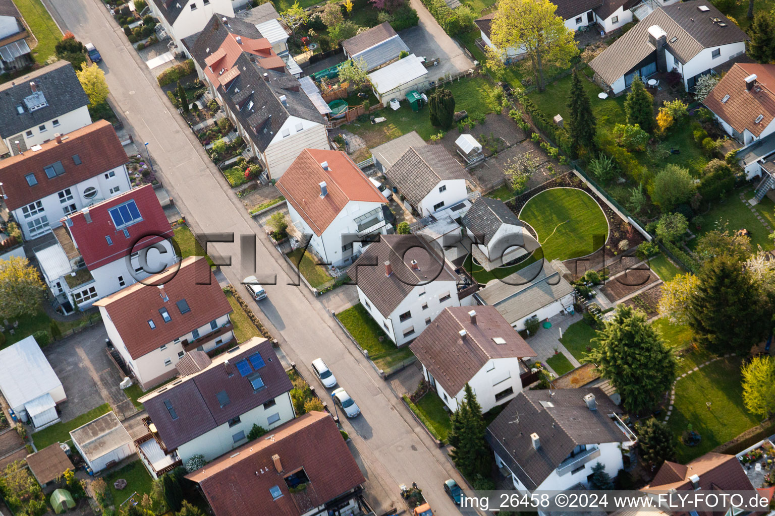 Aerial view of Tulpenstr in the district Reichenbach in Waldbronn in the state Baden-Wuerttemberg, Germany