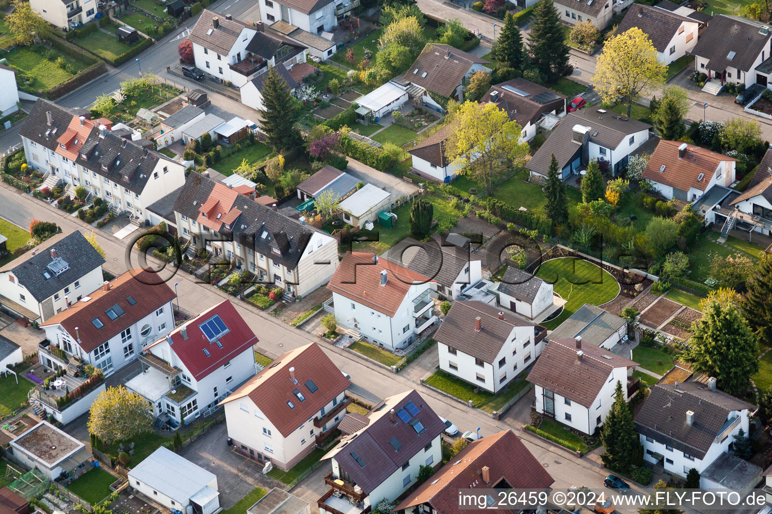 Aerial photograpy of Tulpenstr in the district Reichenbach in Waldbronn in the state Baden-Wuerttemberg, Germany