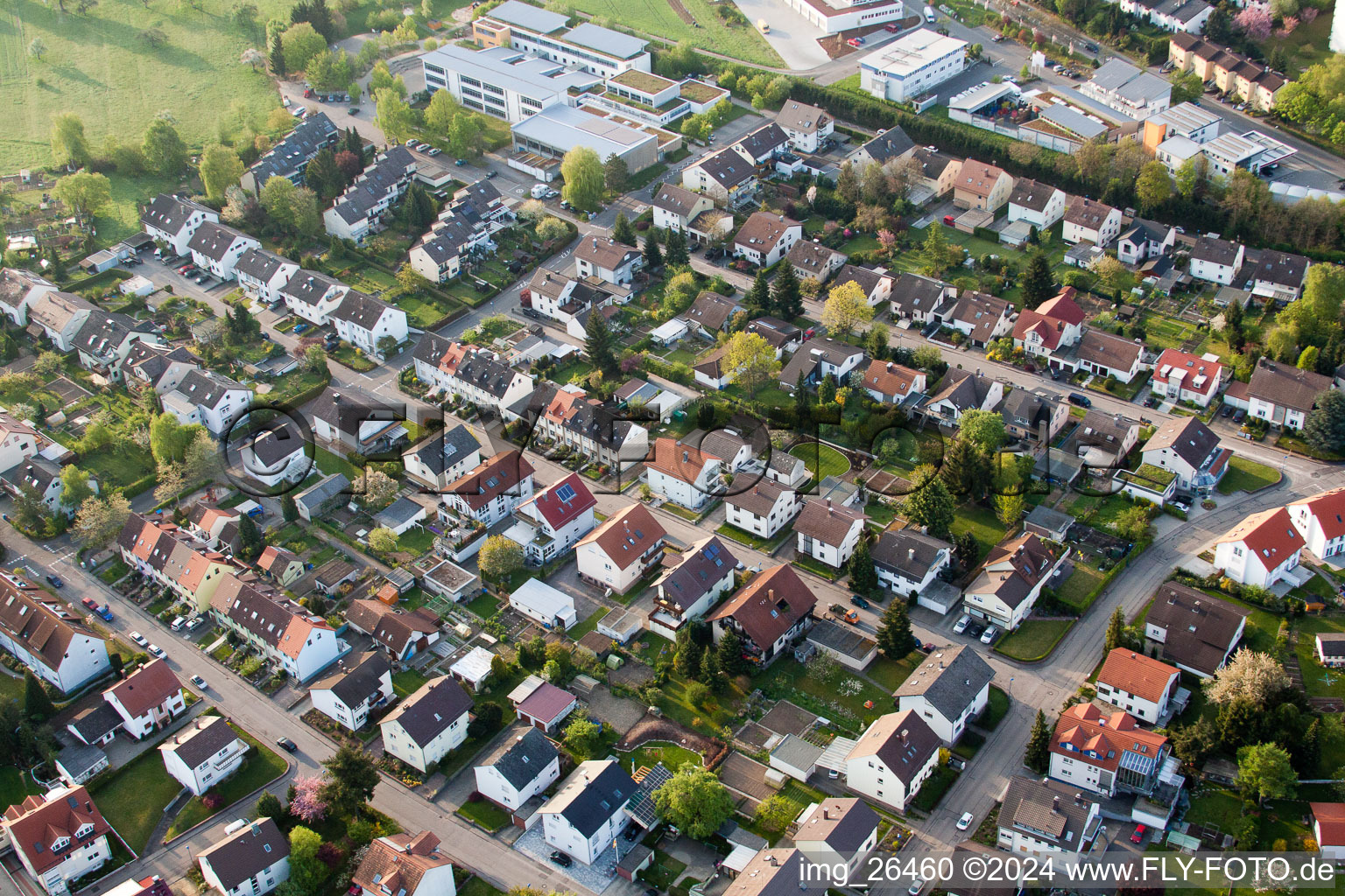 Oblique view of Tulpenstr in the district Reichenbach in Waldbronn in the state Baden-Wuerttemberg, Germany