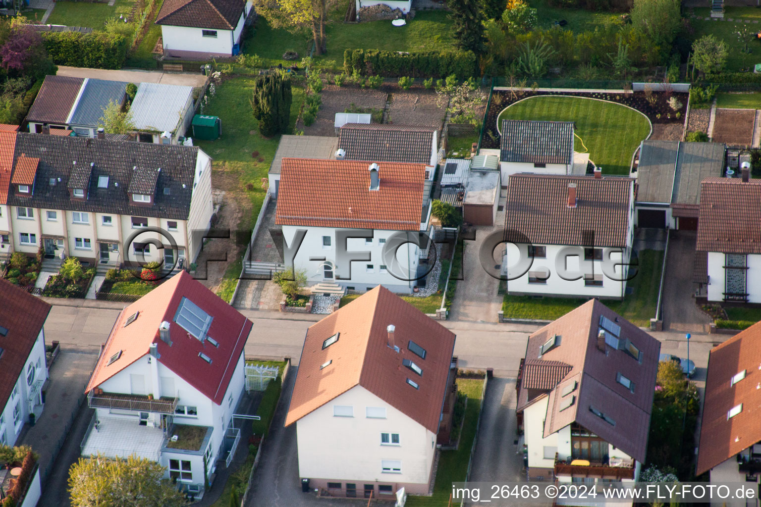 Tulpenstr in the district Reichenbach in Waldbronn in the state Baden-Wuerttemberg, Germany from above