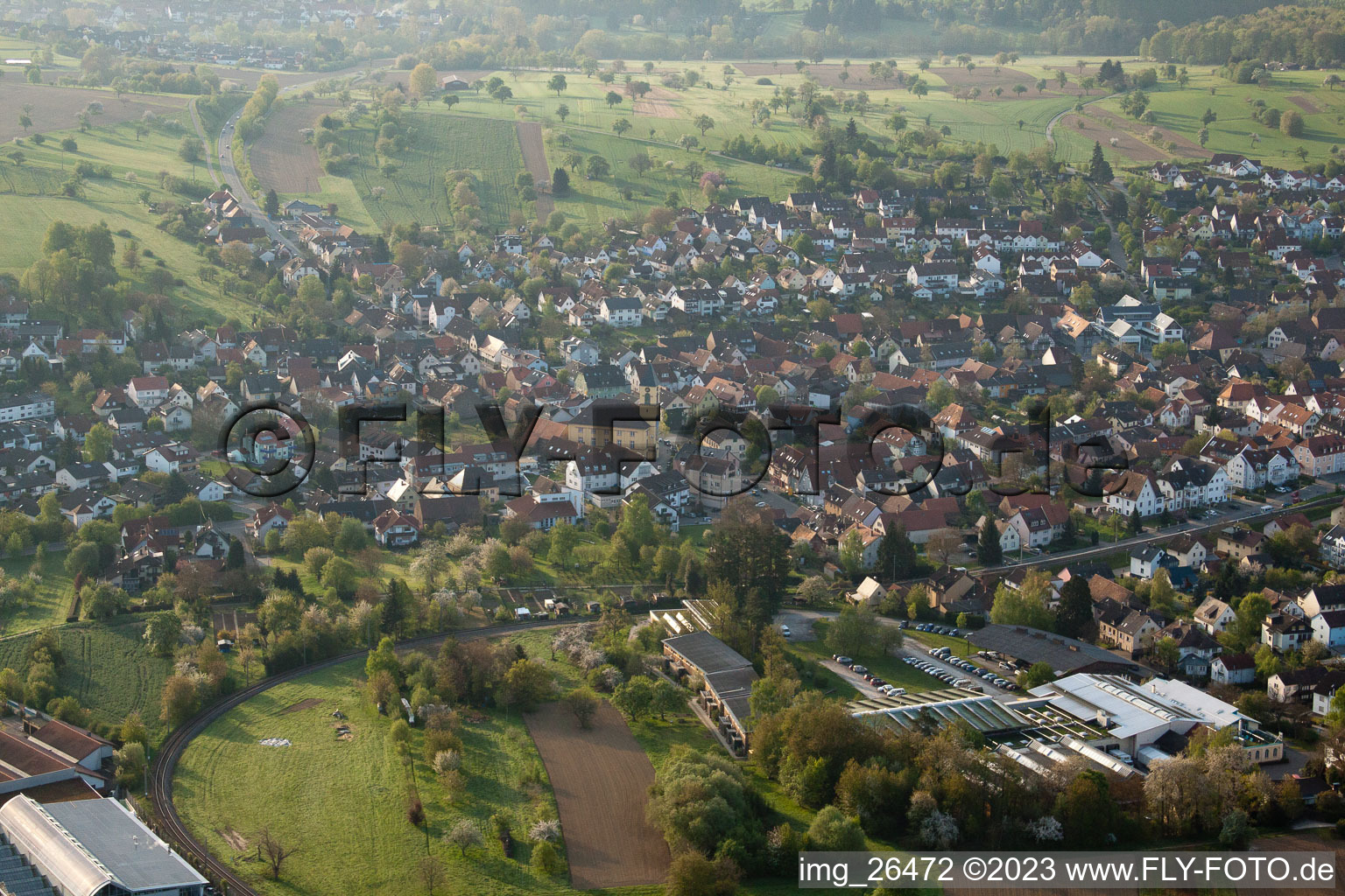 District Langensteinbach in Karlsbad in the state Baden-Wuerttemberg, Germany from the plane