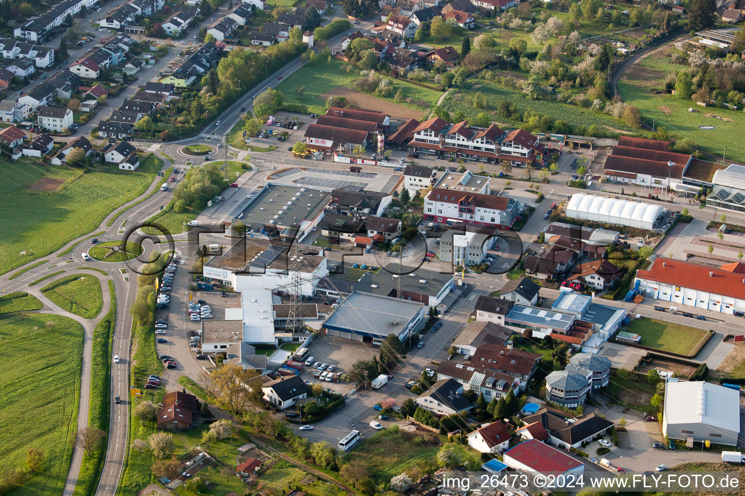 Bird's eye view of District Langensteinbach in Karlsbad in the state Baden-Wuerttemberg, Germany