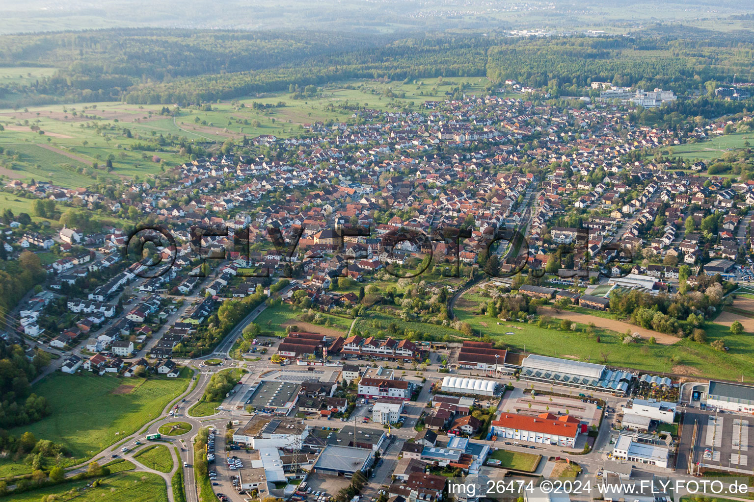 Town View of the streets and houses of the residential areas in the district Langensteinbach in Karlsbad in the state Baden-Wurttemberg, Germany