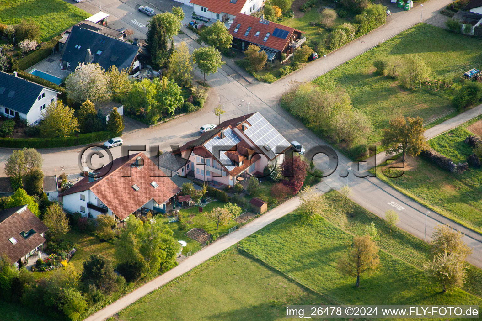 District Stupferich in Karlsruhe in the state Baden-Wuerttemberg, Germany seen from above