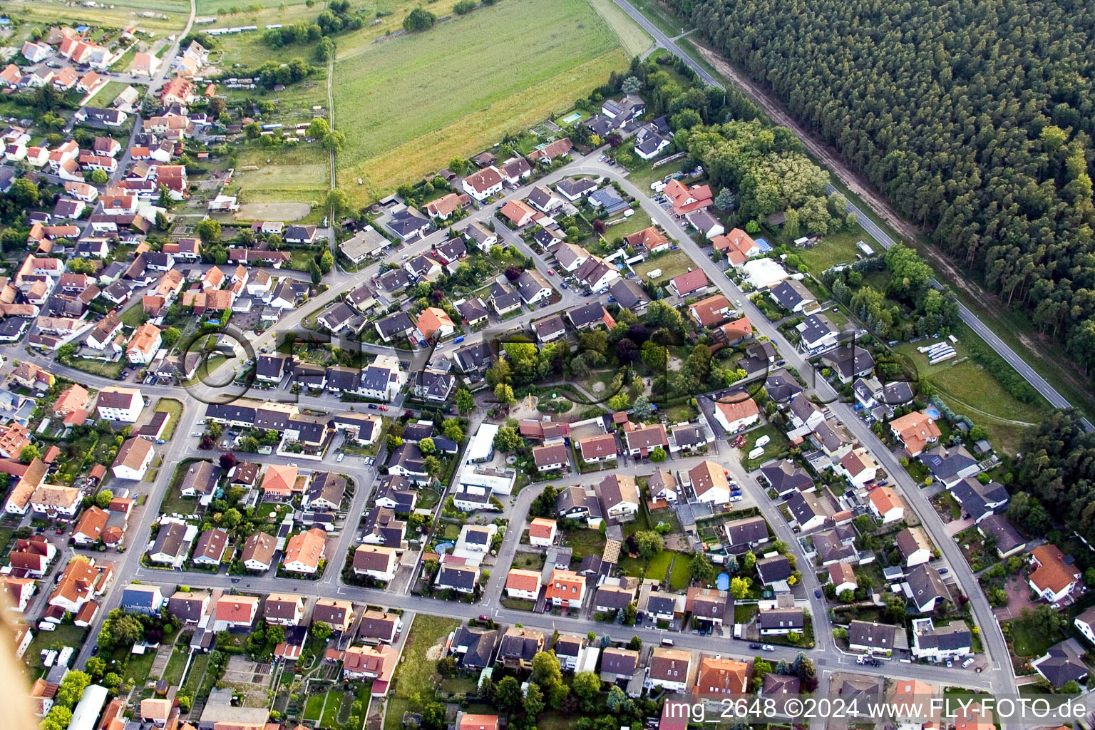 Village view in Berg (Pfalz) in the state Rhineland-Palatinate from the plane