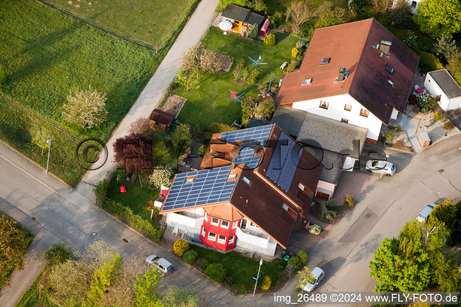 District Stupferich in Karlsruhe in the state Baden-Wuerttemberg, Germany from the drone perspective