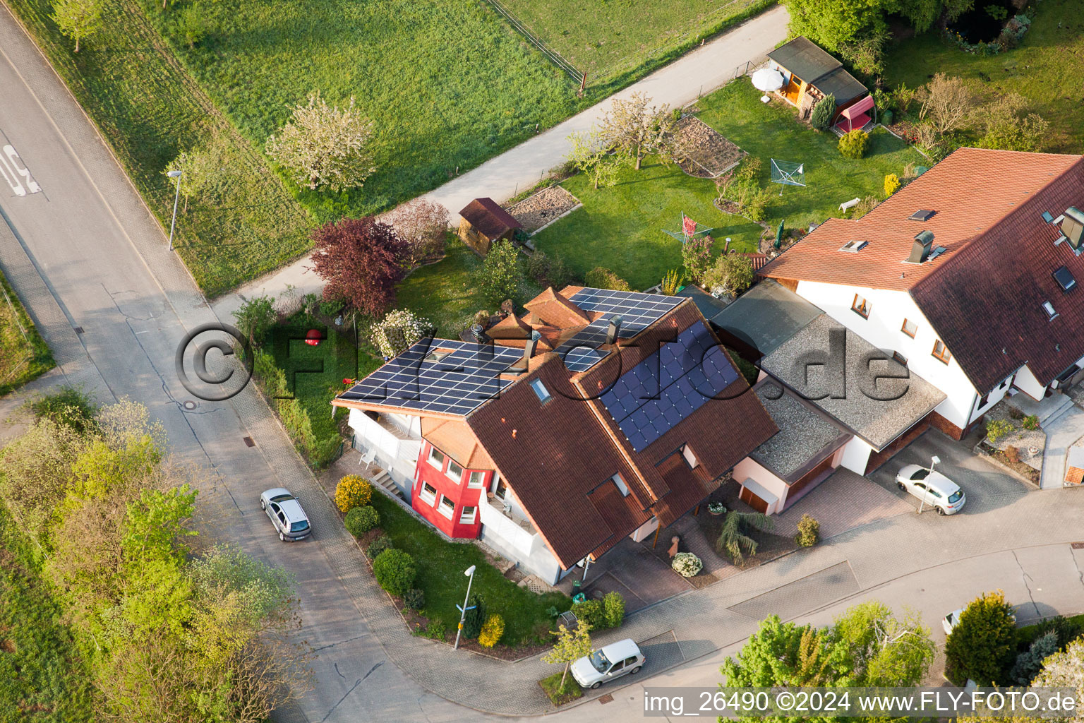 District Stupferich in Karlsruhe in the state Baden-Wuerttemberg, Germany from a drone