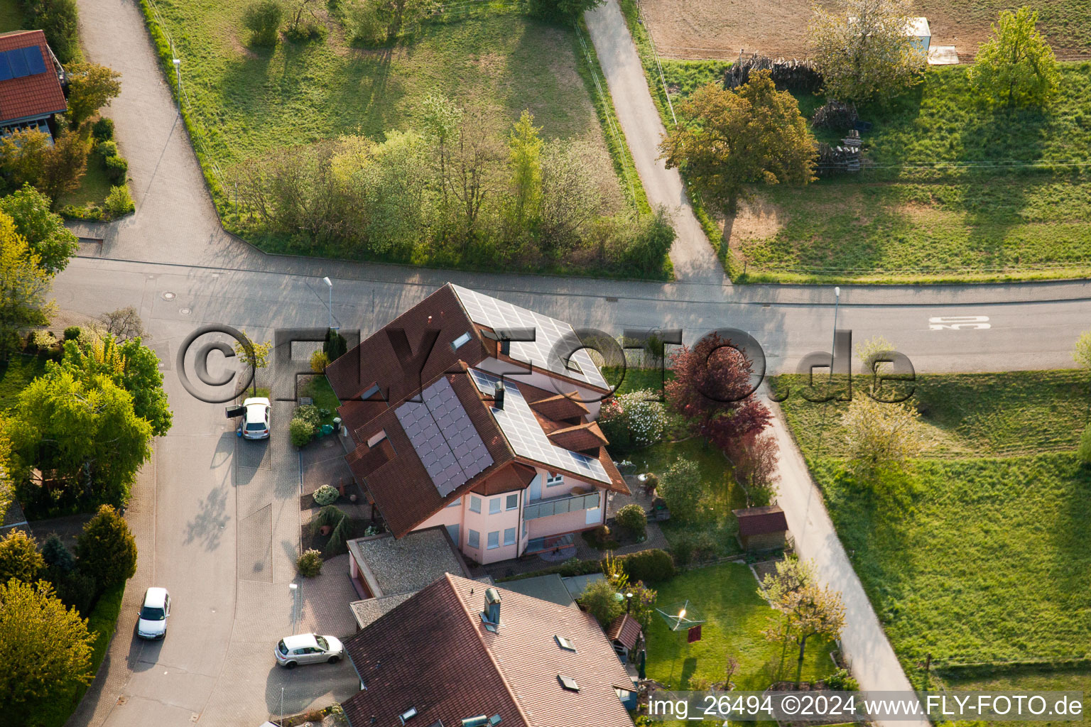 Oblique view of District Stupferich in Karlsruhe in the state Baden-Wuerttemberg, Germany