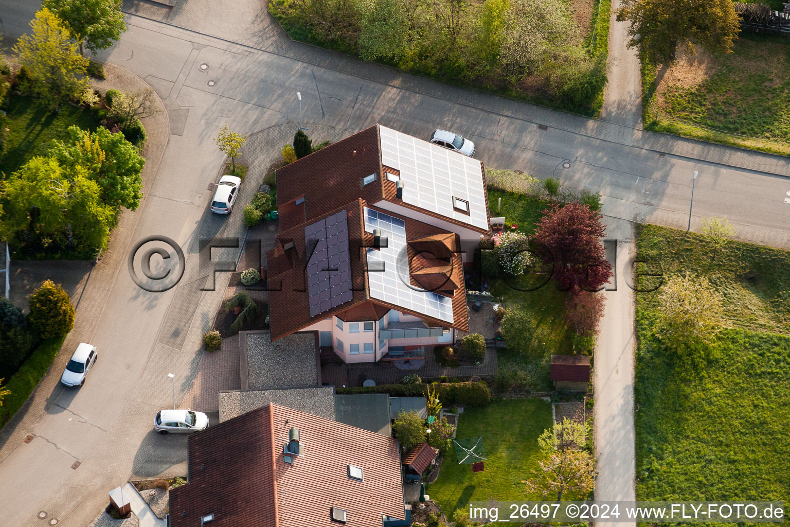 District Stupferich in Karlsruhe in the state Baden-Wuerttemberg, Germany seen from above