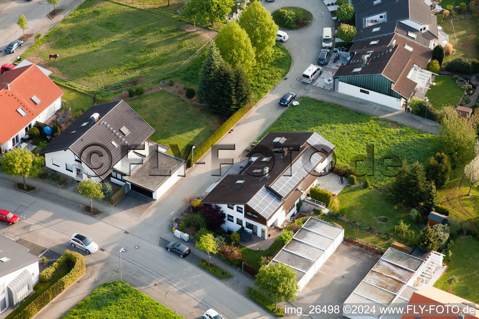 District Stupferich in Karlsruhe in the state Baden-Wuerttemberg, Germany from the plane