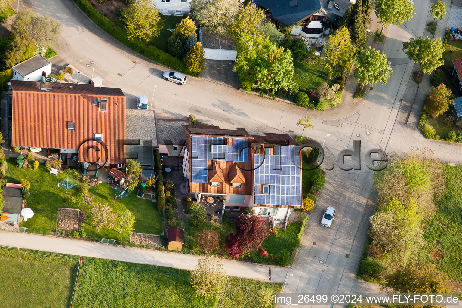 Bird's eye view of District Stupferich in Karlsruhe in the state Baden-Wuerttemberg, Germany