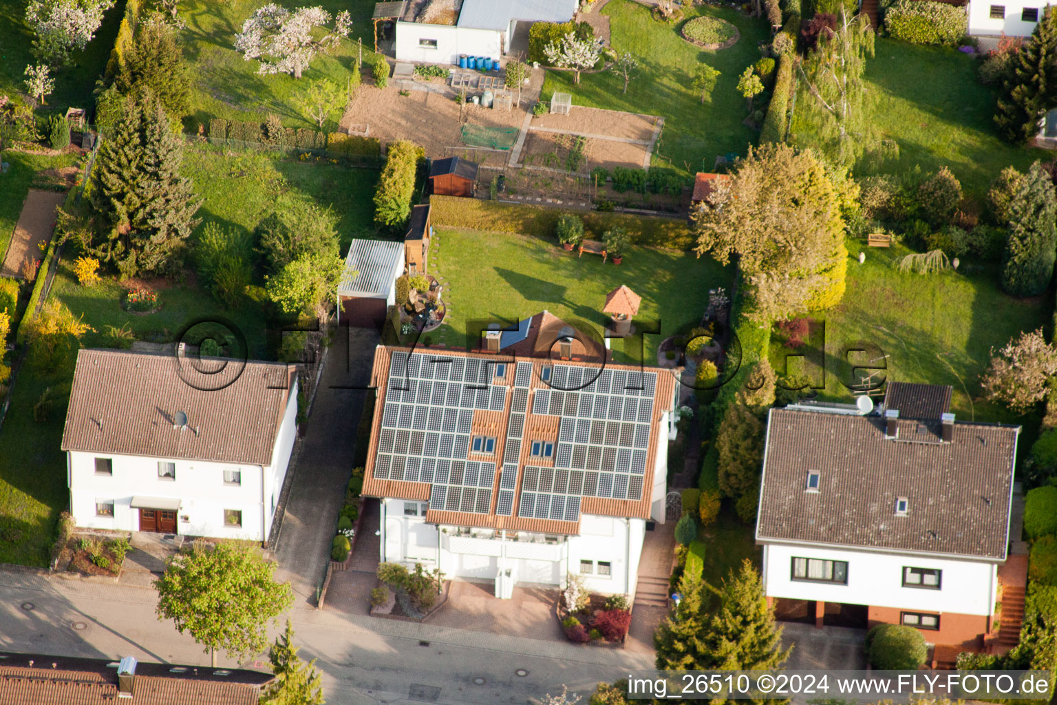 Aerial view of District Stupferich in Karlsruhe in the state Baden-Wuerttemberg, Germany