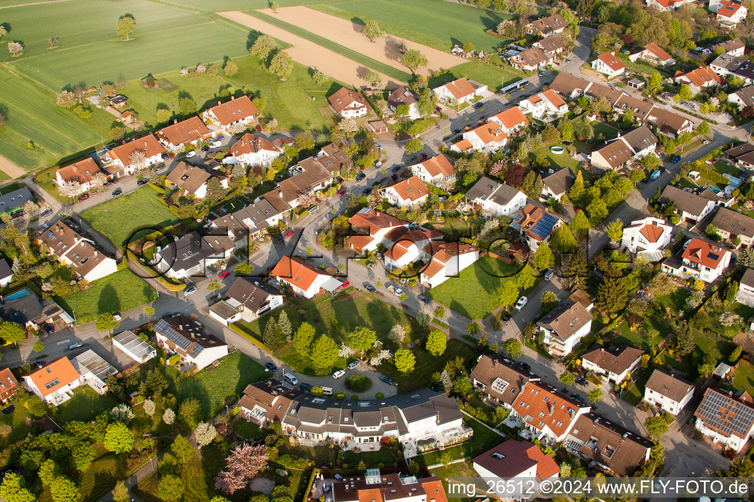 Oblique view of District Stupferich in Karlsruhe in the state Baden-Wuerttemberg, Germany