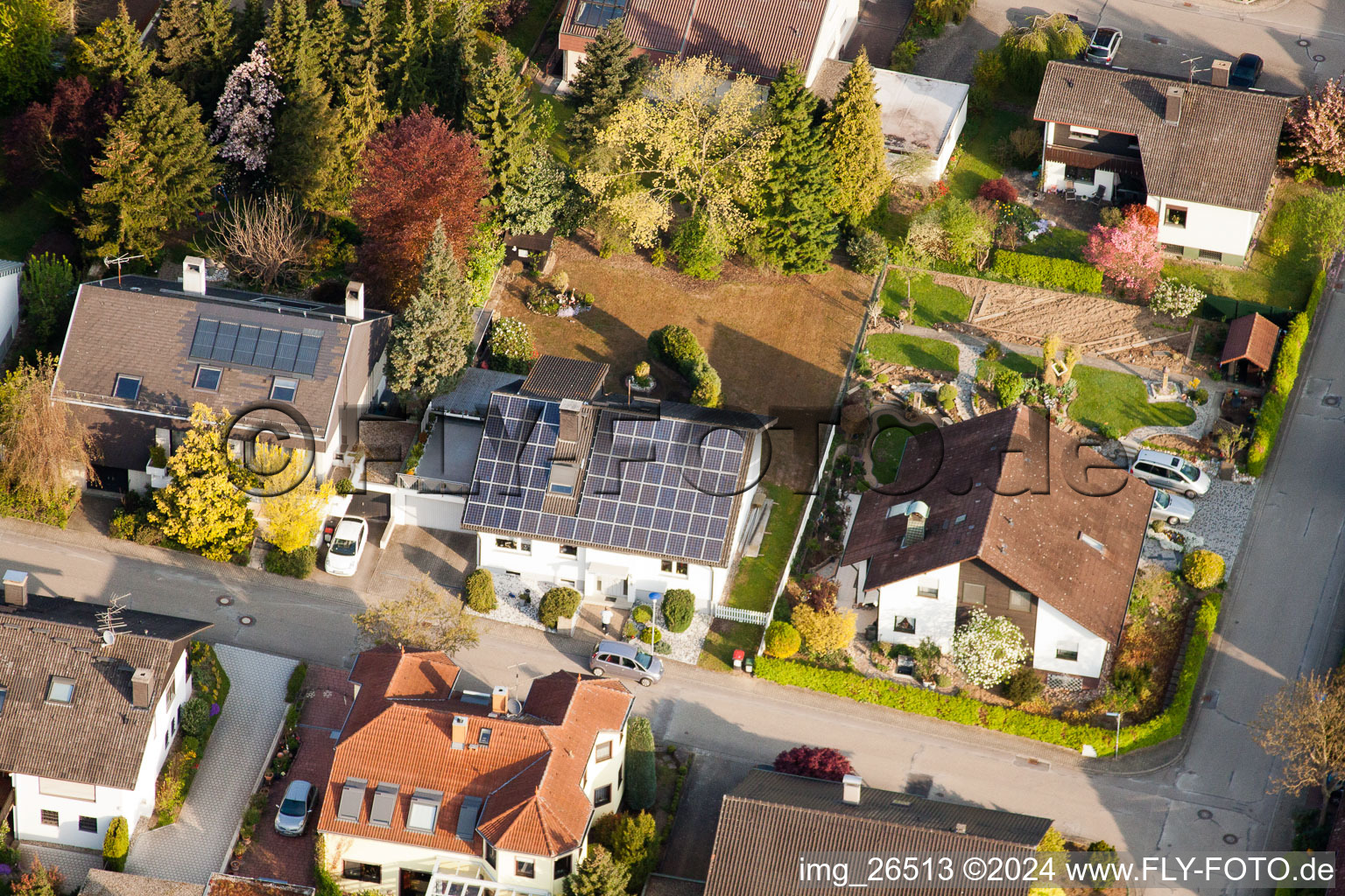 District Stupferich in Karlsruhe in the state Baden-Wuerttemberg, Germany from above