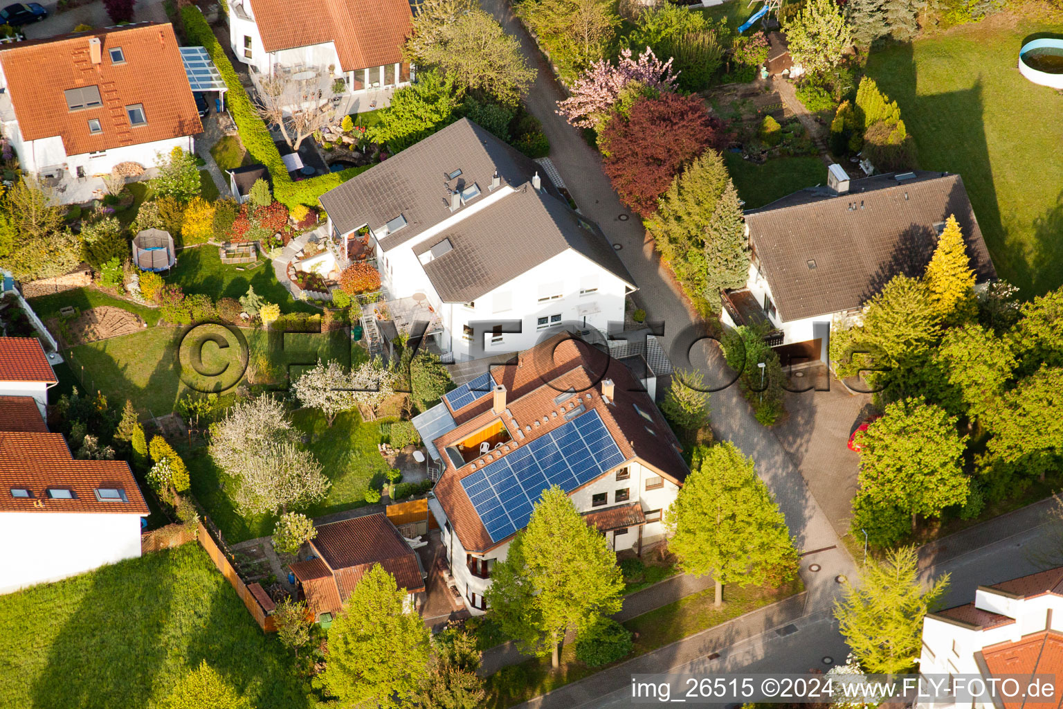 District Stupferich in Karlsruhe in the state Baden-Wuerttemberg, Germany seen from above