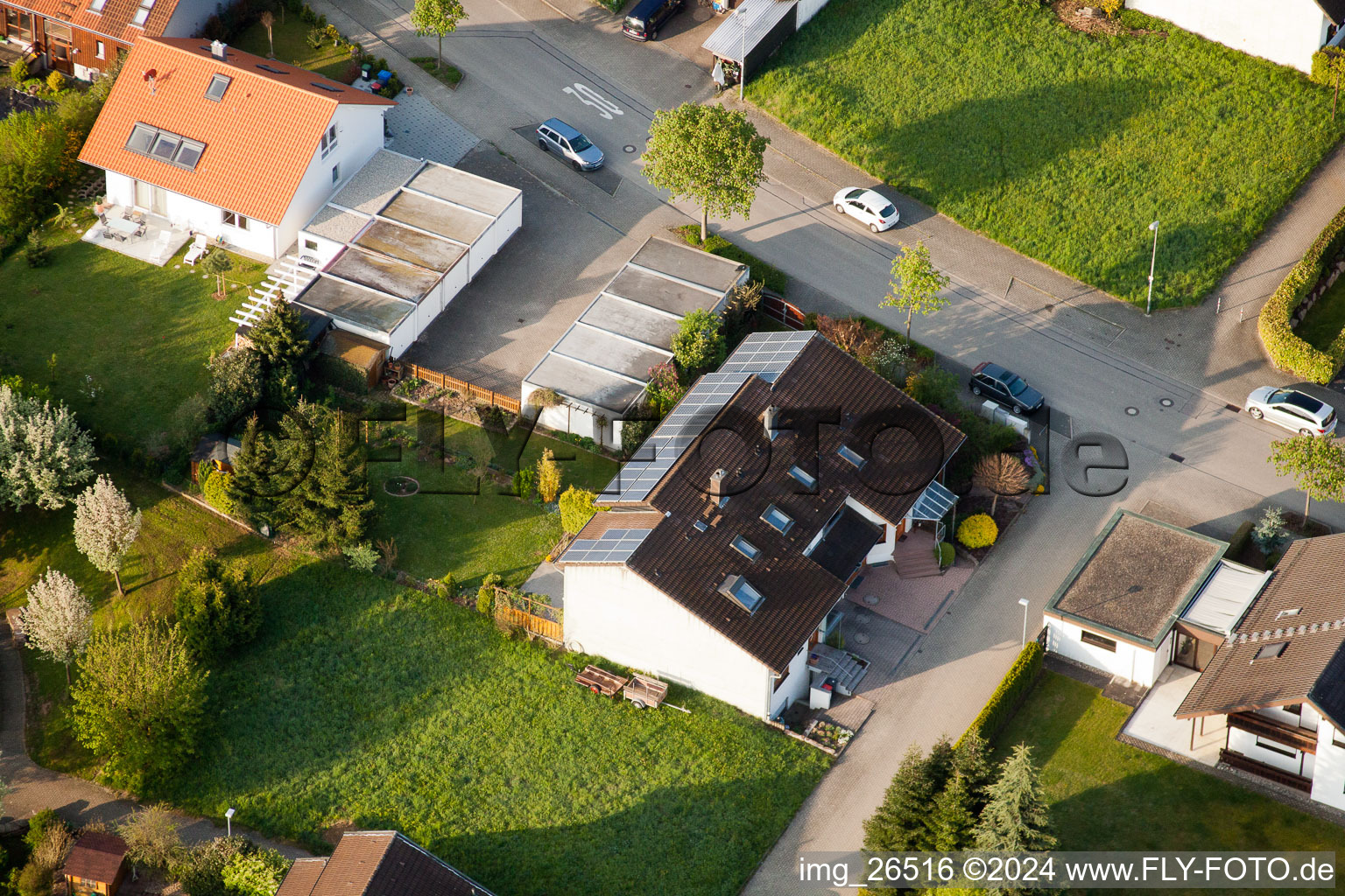 District Stupferich in Karlsruhe in the state Baden-Wuerttemberg, Germany from the plane