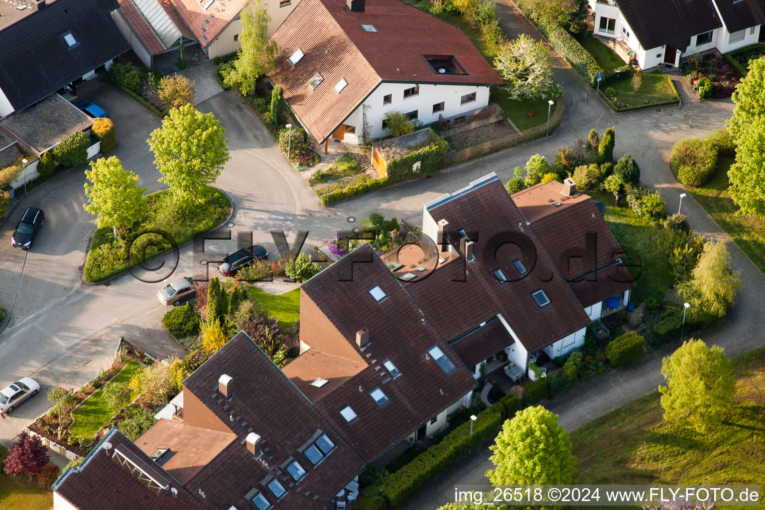 District Stupferich in Karlsruhe in the state Baden-Wuerttemberg, Germany viewn from the air