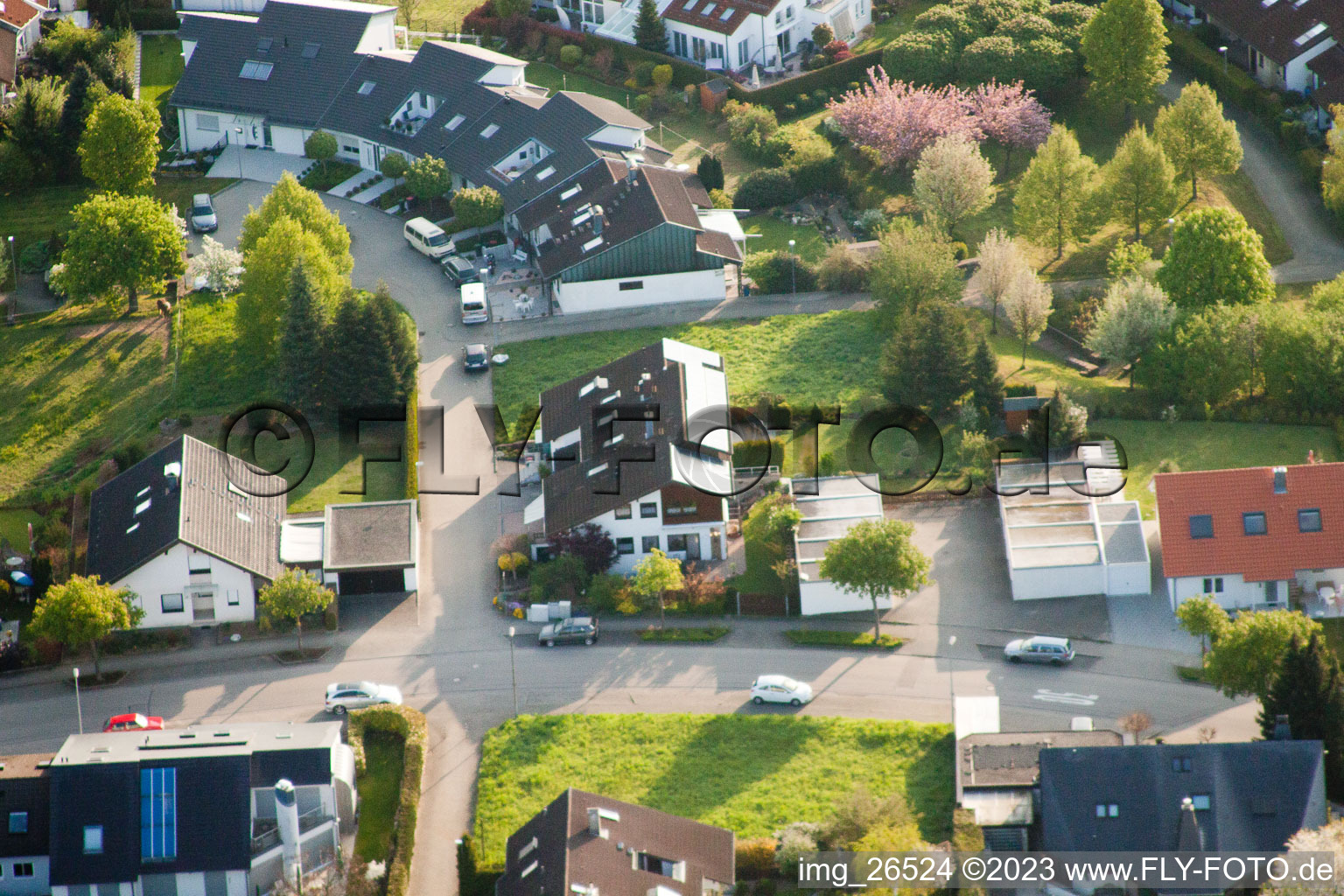 Aerial view of District Stupferich in Karlsruhe in the state Baden-Wuerttemberg, Germany